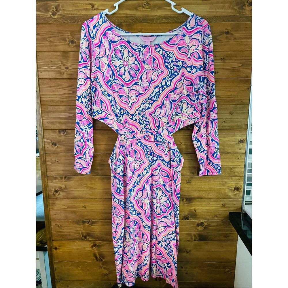 Lilly Pulitzer Pippa Cut Out Can't Resist Print Stretch Fitted Dress size L